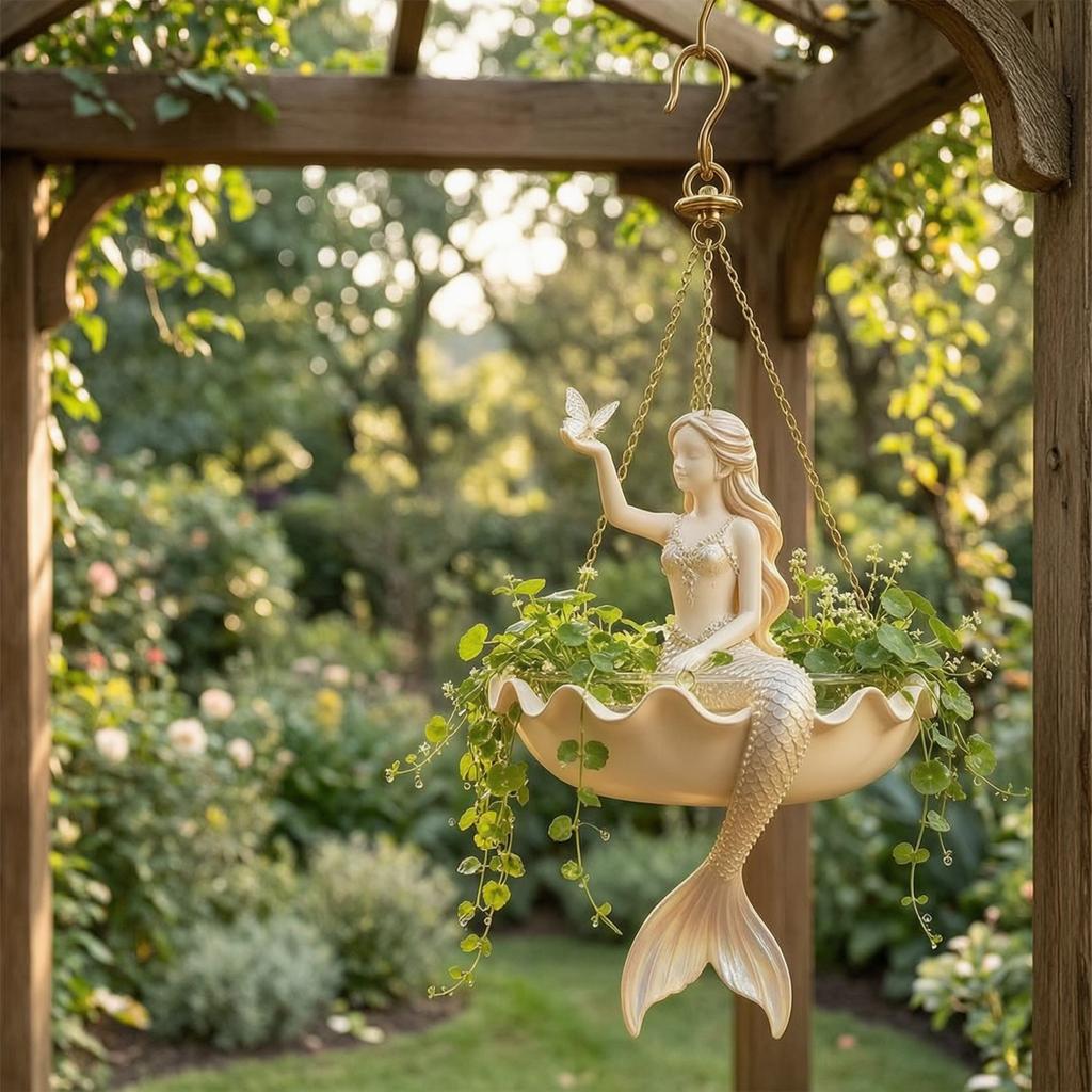 Hängender Blumentopf für Sukkulenten Feen-Balletttänzerin Meerjungfrauen-Blumentopf, Dekorative Harz-Blumenvase mit Metallkette, Boho-Stil Außenbereich Innenbereich