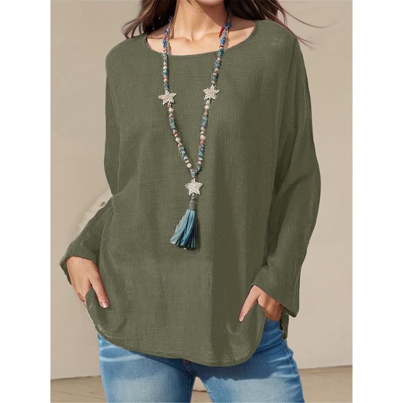 

Ladies Spring and Summer Round Neck Long-sleeved T-shirt Casual Shirt Ladies Blouse XS армія зелений колір