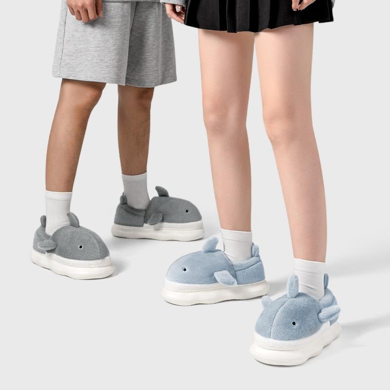 Cute whale cotton shoes men's autumn and winter indoor home non-slip and warm winter bag and soft-soled plush slippers women