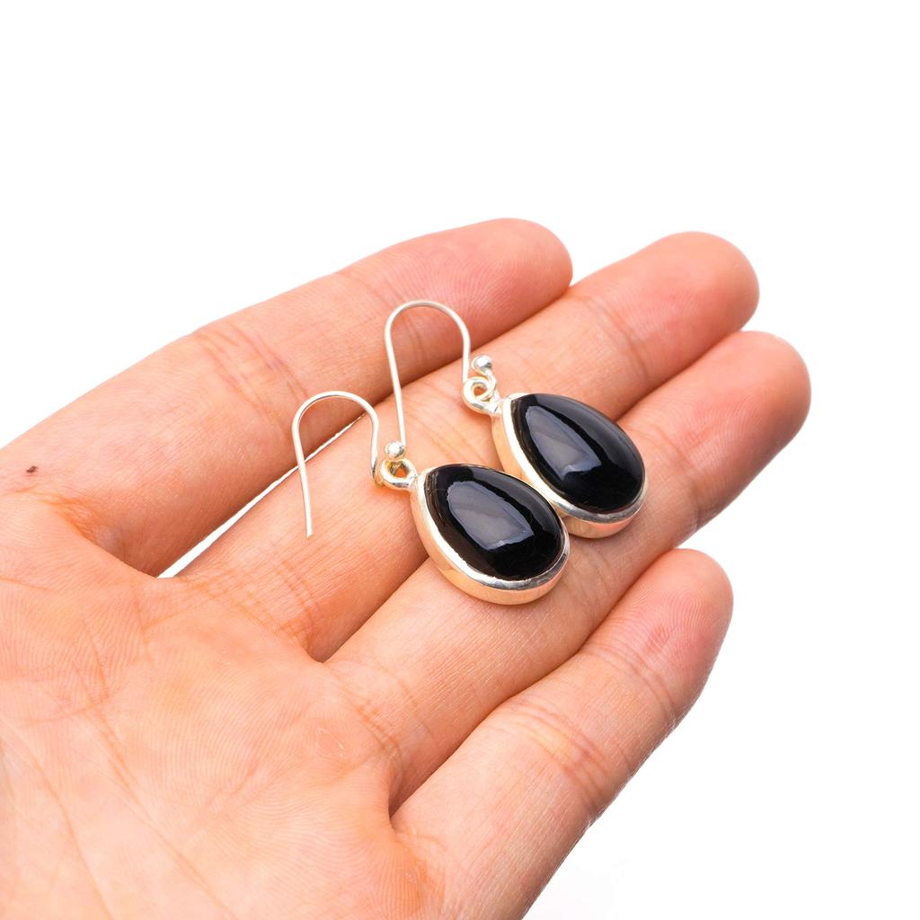 StarGems Natural Black Onyx Handmade Unique 925 Sterling Silver Earrings 1.25" Y3525