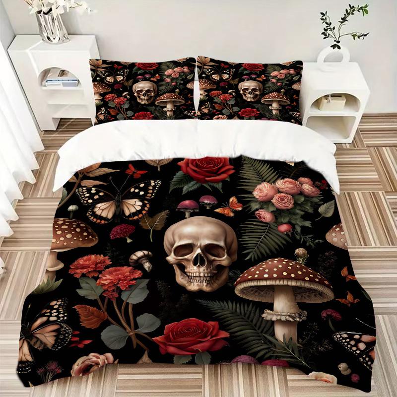 Mystical Skull Flowers Print 3Pcs Bedding Setduvet Cover With 2 Bedropillowcase Home Birthday Gift