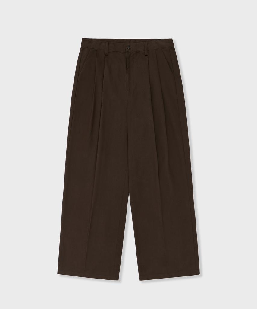 GLW Wide Double-Pleat Cotton Pants Brown