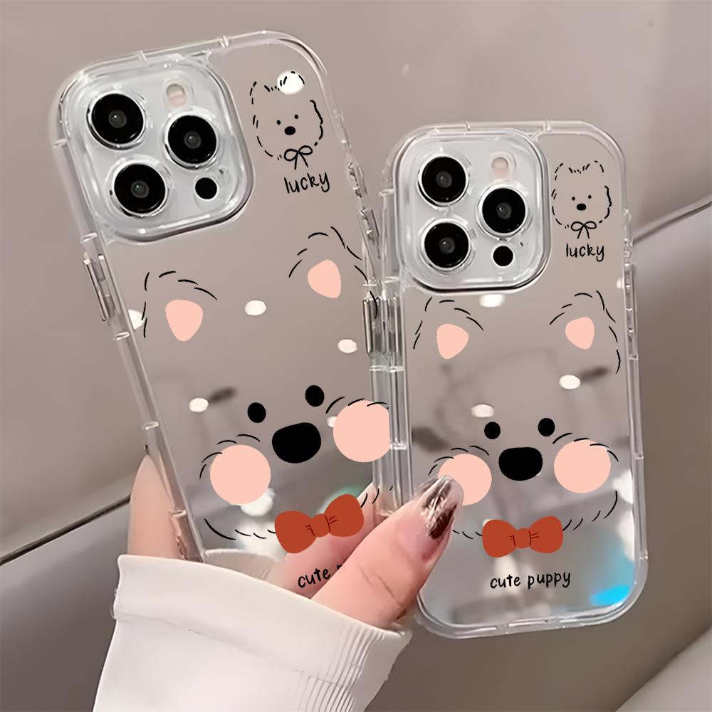 Cute Puppy Pattern Back Mirror Phone Case For iPhone 17 16 15 Pro 11 12 13 14 Pro Max X XR XS 7 8 Plus 17 Air Shockproof Cover