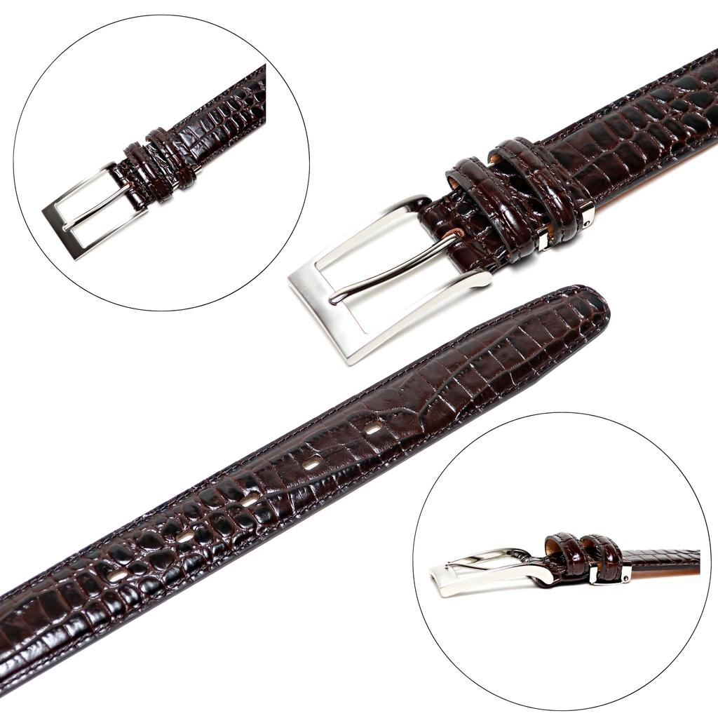 [COXSWAIN] Coxwain Men's Leather Belt, Dark Brown, Crocodile Embossed, 30mm Width, Made In Japan, CW20203-39