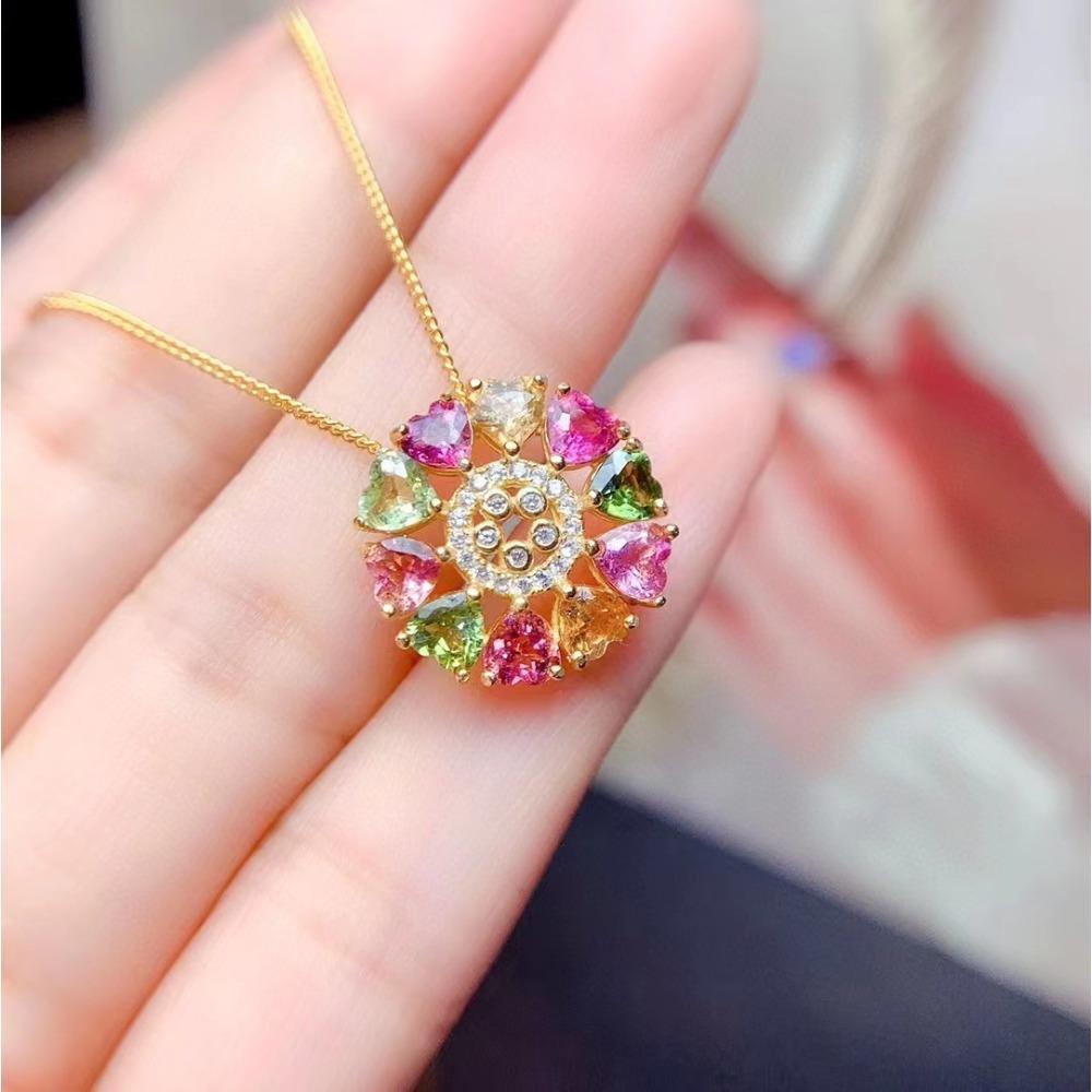 

Rainbow Multicolor Tourmaline Pendant Necklace for Women Gradient Sparkling Candy Colored Gemstone Jewelry