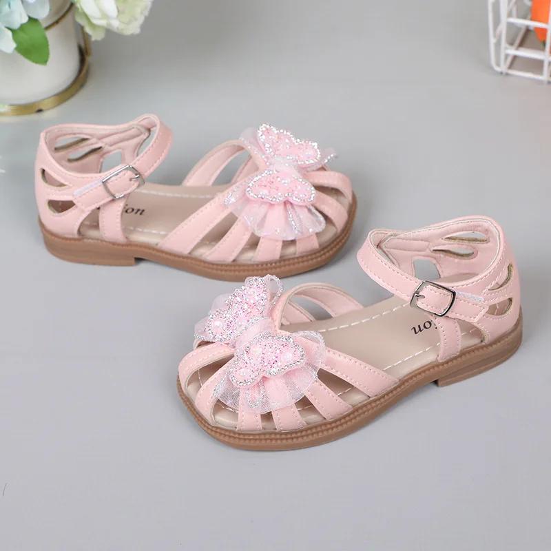 Mädchen Sommer Strandschuhe Prinzessin Sandalen Cut-outs Kindersandalen Kristall Schmetterling mit Spitze Süß Weich Atmungsaktiv Anti-Kick Niedlich