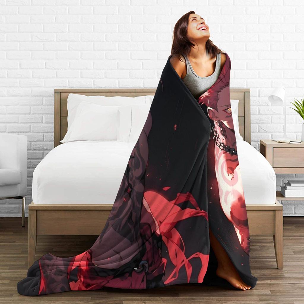 Anime Jujutsu Kaisen Flannel Throw Blankets Manga Blankets for Bed Bedroom Warm Bedspread,