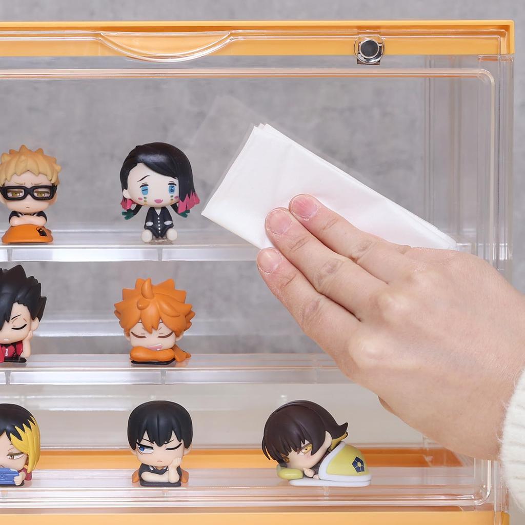 Fuji Boeki Collection Case, Acrylic Case, Figure Case, 30cm Wide x 17.6cm Deep x 23.3cm High, 3 Tiers, Yellow, Product Number 29028