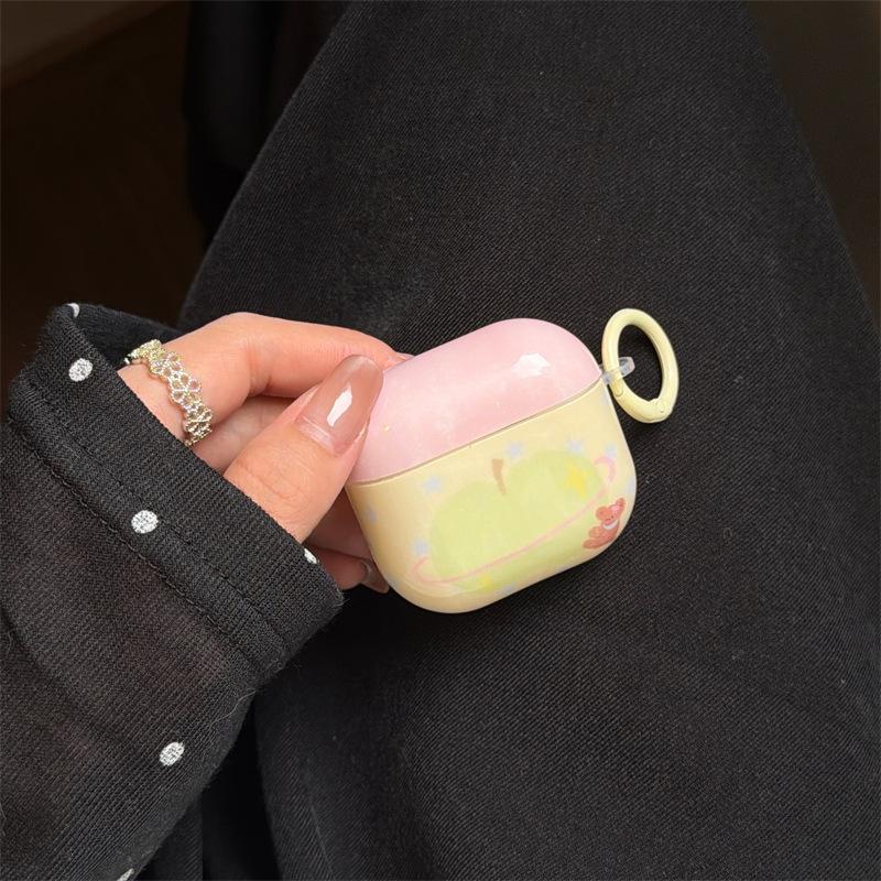 Cute green apple bear AirpodsPro1 earphone case for Apple 1/1/1 generation wireless bluetooth case