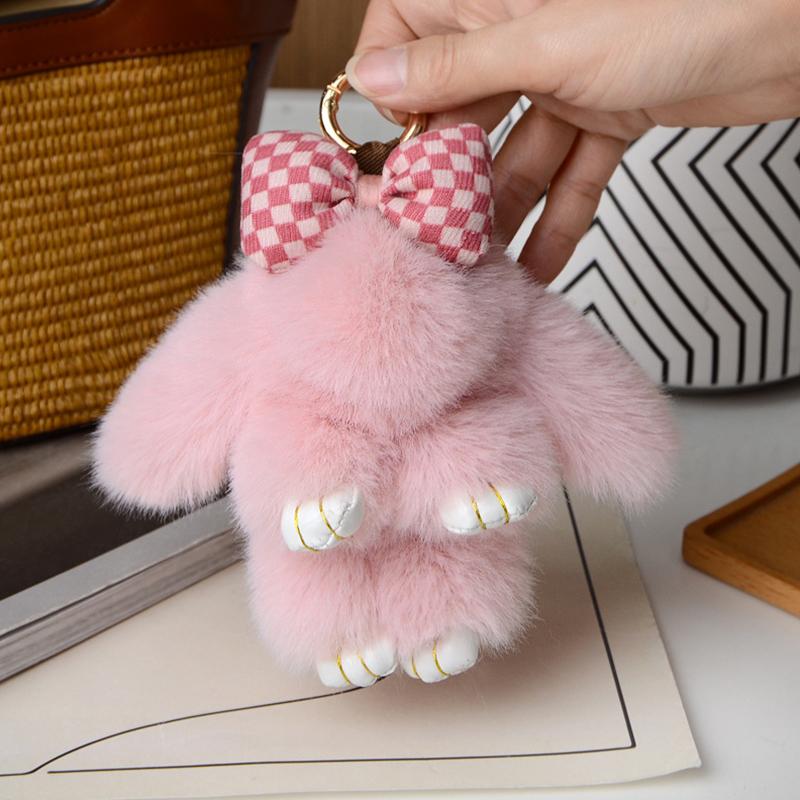 1Pc Bowknot Fashion Children's Toys Cute Pluff Bunny Keychain Lovely Fluffy Rabbit Doll Animal Shape Imitation Mink Fur
