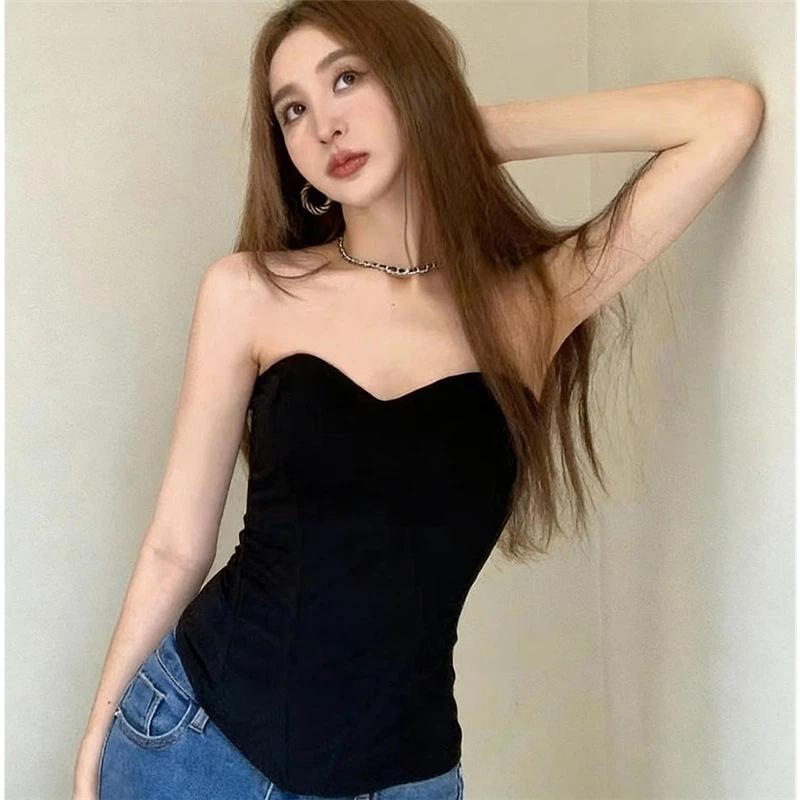 Fishbone Shapewear Women's Bustier Top With Built-in Padding Slimming High-Waist European Fashion Bandeau Corset Stylish Body Shaper Dress Wear