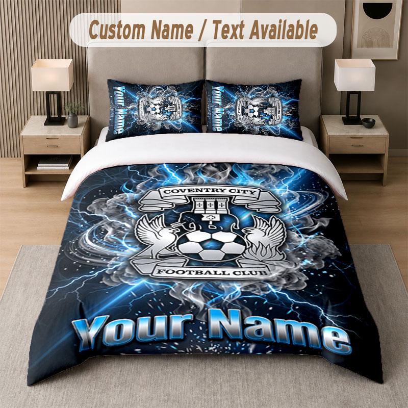 Benutzerdefiniertes Bettwäsche-Set Coventry City FC Muster, Druck Name Text 1 Bettbezug plus 2 Kissenbezüge Heimtextilien