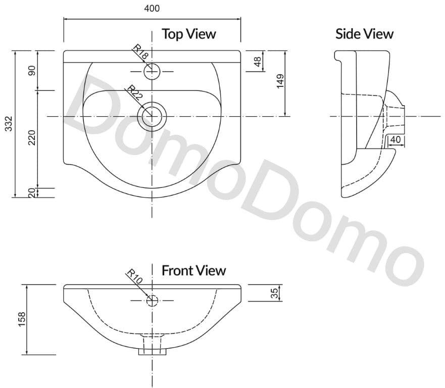 Badezimmerschrank mit einem 40 cm Waschbecken, freistehend, weiß, mit einem Siphon und einer Chromarmatur, Kredo