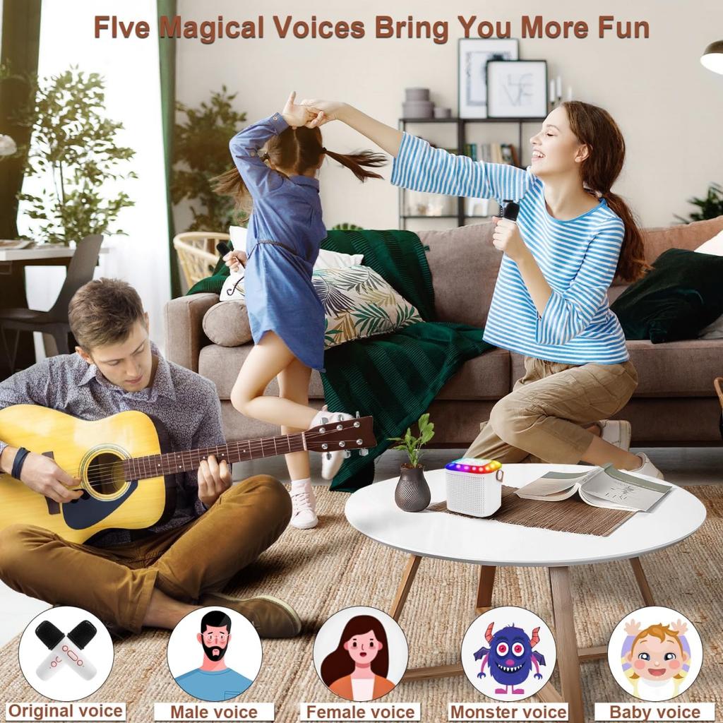 New Karaoke Machine With Wireless Microphone Portable KaraokeSpeaker With LED Light, Wireless Microphone With Voice Change