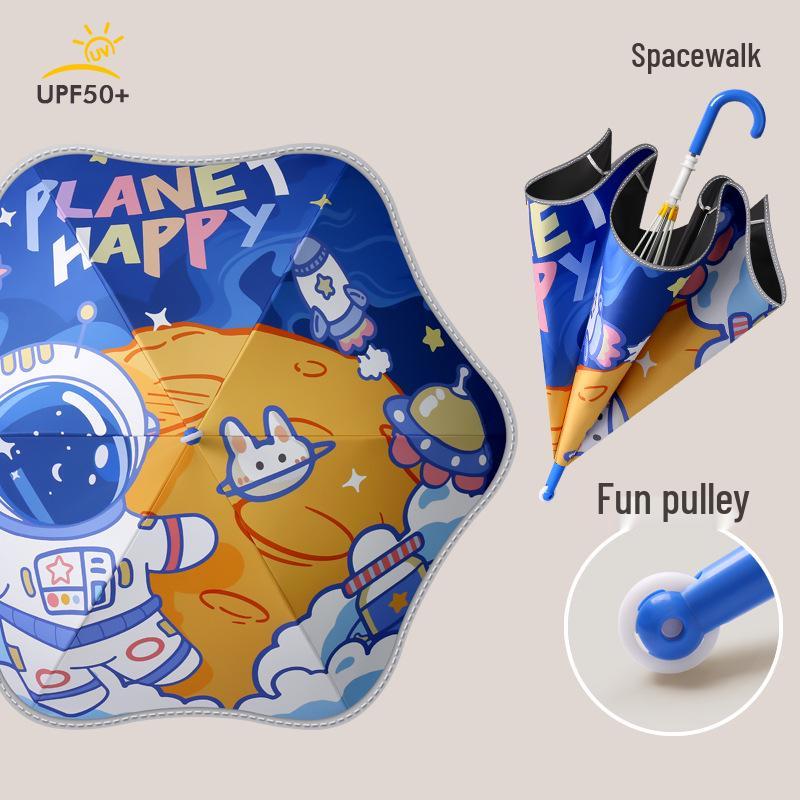 Creative Cartoon Kids' Umbrella with Safety Round Edges and Straight Handle - Kindergarten Sun Protection and Shade Umbrella