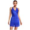 S-3XL Glitter Fringe Halter Dance Jumpsuit Sleeveless Rhinestone Multi-Layer Strappy Back Leotard for Salsa Tango Latin Jazz Stage Performance