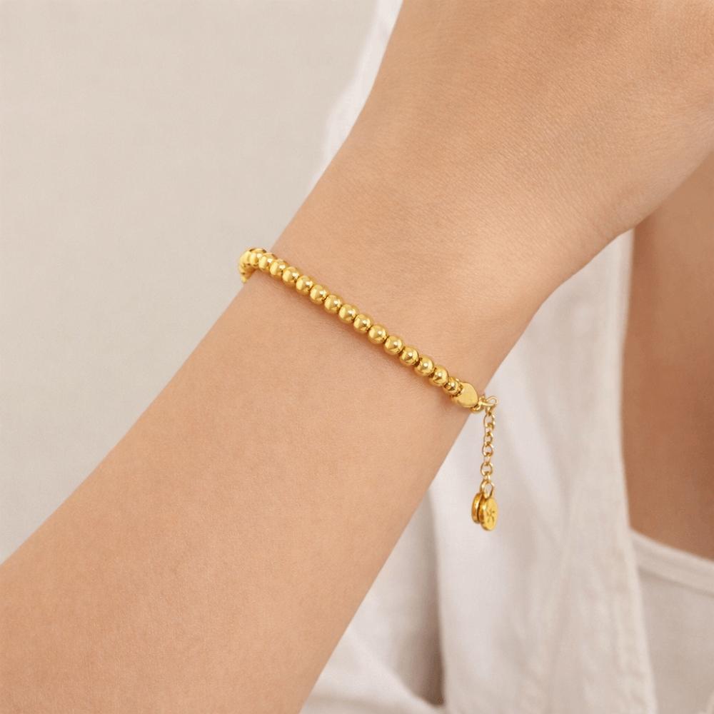 Round Gold-plated Necklace Titanium Steel Golden Hand Chain Fashion Bead Bracelet  Daily
