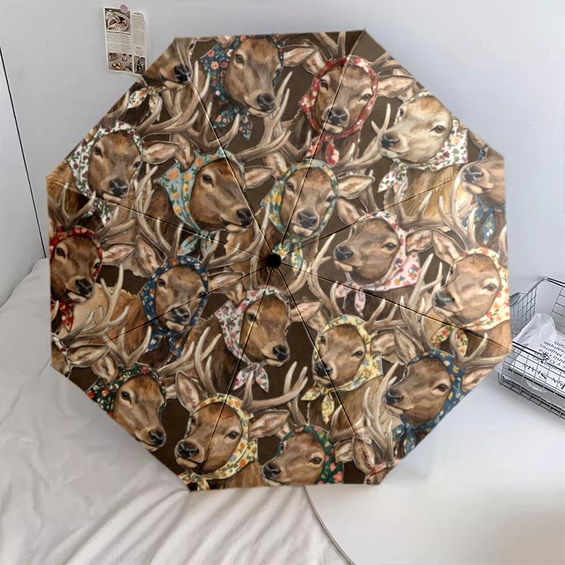 

1 PC Automatic Folding Umbrella - Retro Animal Art Pattern, Portable & Foldable Design with 8 Ribs, Christmas Birthday Gifts