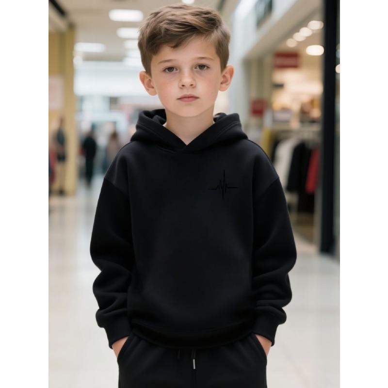 Kids Pullover Hoodie Minimal ECG Heartbeat Line Chest Print,Soft Long Sleeve Hooded Sweatshirt for Boys Girls,Casual Top for Autumn Daily Outdoor Wear