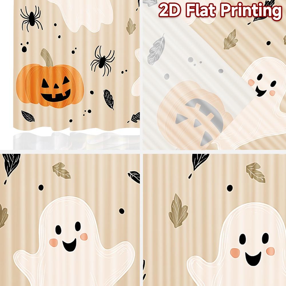 2D FLAT PRINTING 2pcs Curtains (Without Rod) Halloween Ghosts and Pumpkins (5) New year holiday curtains Versatile Polyester