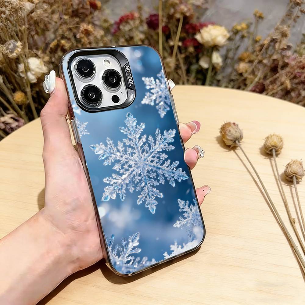 Beautiful Snowflak Phone Case For iPhone 17,16,15,14,13,12,11 Plus,Pro Max,XS,Colored Silver Plated Inside Cover