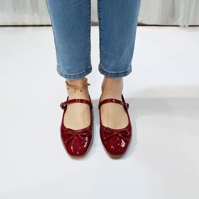 Burgundy Mary Jane Single Shoes Women's 2025 New Spring and Summer One-word French One-pedal Single Shoes