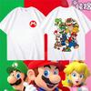 2026 Summer Tee Super Mario Bros Kids COTTON Tshirt Cartoon Anime Round Collar Short Sleeve White Black Top for Children