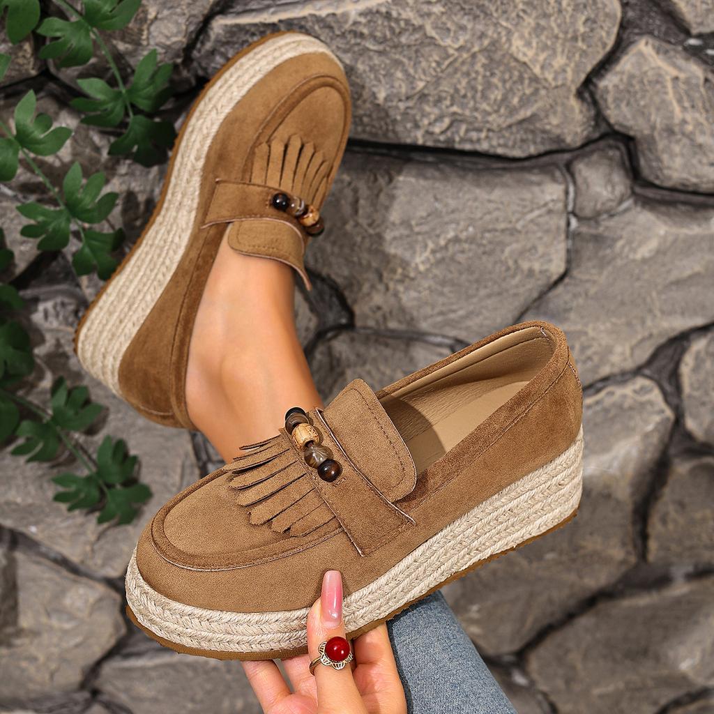 Mode Damen Sneaker Frühling Herbst Dicke Absatzschuhe Damen Retro Stil Runde Zehenpartie Sneaker Damen Slipper Plateau Handgefertigte Slipper