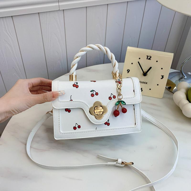

Fashion Cherry Print Top-Handle Bag Ladies Sweet Crossbody Bag Luxury Brand Small Square Bag Women Sling Purse