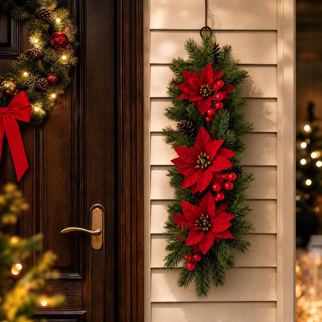 Christmas Teardrop Door Hanging Decoration, Lightweight Holiday Decor for Front Door, Fireplace, Stairs and