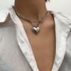 Personalized Simple and Versatile Ring Pendant Necklace, Exaggerated Geometric Thick Chain Heart-shaped Necklace for Women