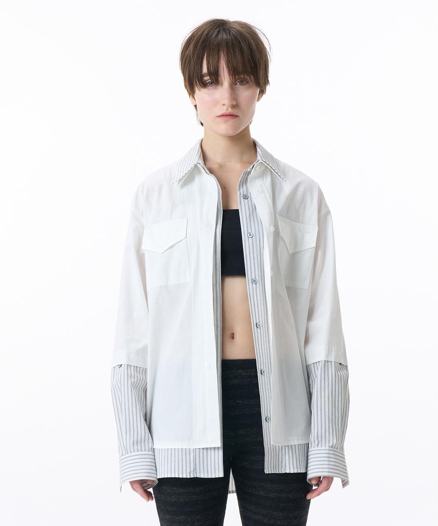 PAHISUM Striped Layered Shirt_White