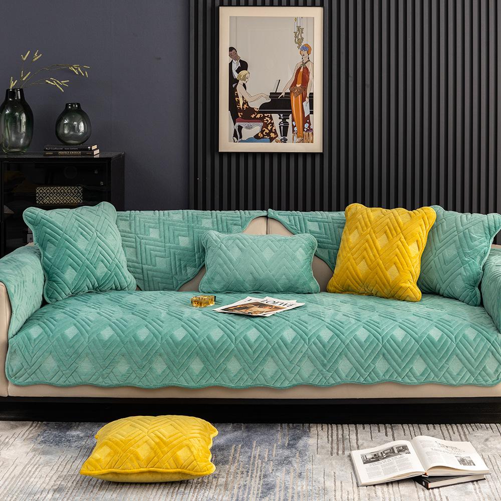 Flannel Sofa Cushion Plush Cover Machine Washable Simple Design for Autumn Winter Comfortable Seat Cushion