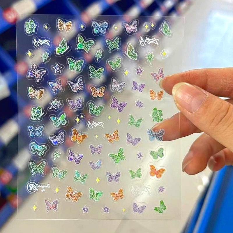 2Pcs Cute Laser Butterfly Decorative Stickers Waterproof DIY Phone Hand Account Rose Sticker Nail Art Decals Stationery