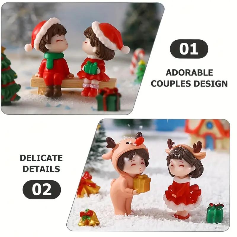 1-10Pairs Christmas Micro Landscape Accessories Cute Couple Figurines Mini Dolls Creative Desk Ornament DIY Decoration Gift