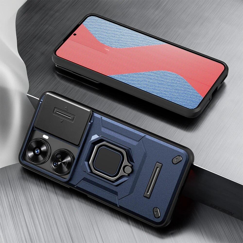 KEYSION Shockproof Case for Huawei nova 12 SE Slide Camera Lens Protection Ring Stand Phone Back Cover for Huawei Nova 12 SE