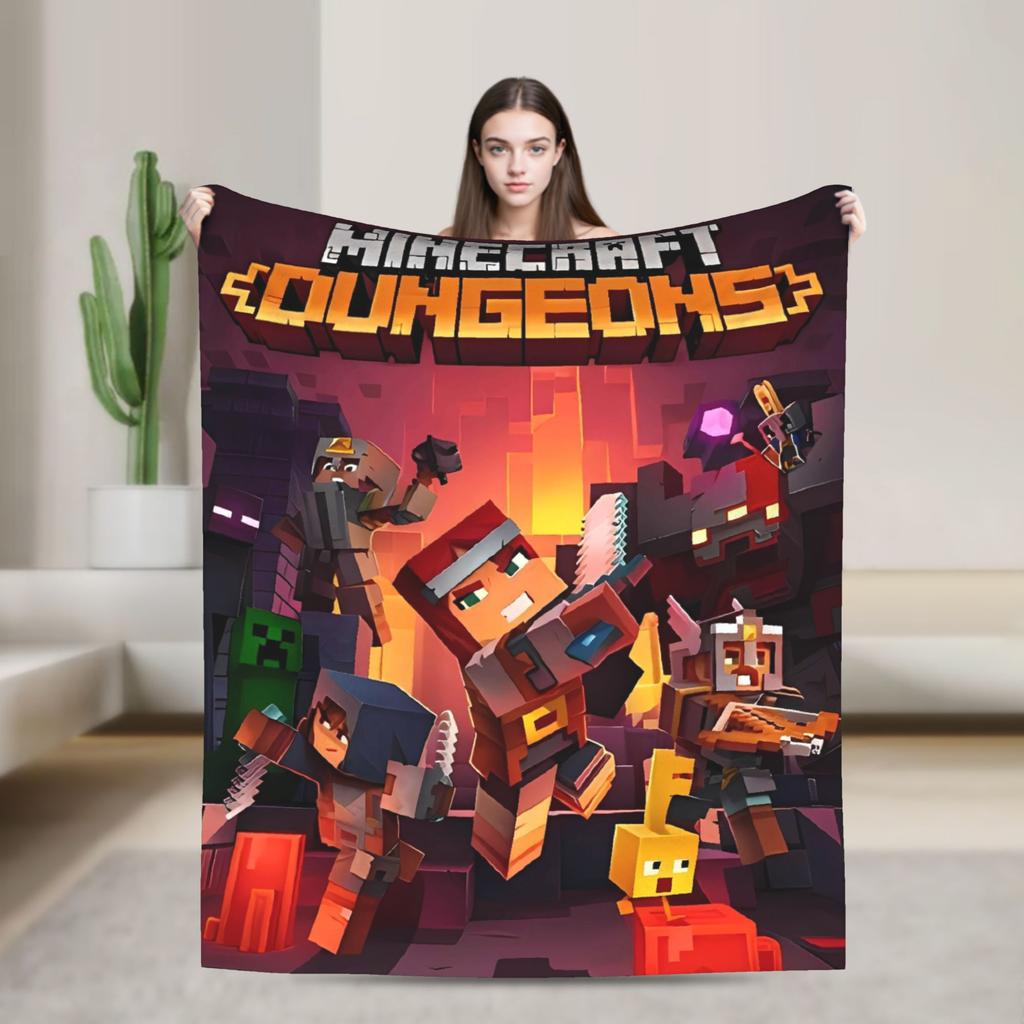 Super Soft Plush Bedding Throws Cartoon Mines Pixels Game  Blankets  For Couch Bed Camping Flannel Bedspread Bed Cover