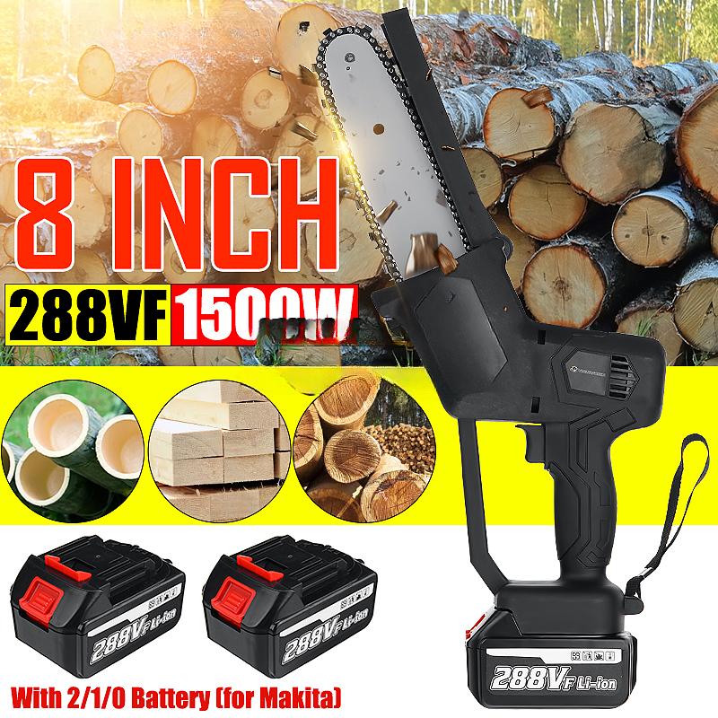 288V 8 Inches Electric Saw Chainsaw 1500W With 2PC Li-ion Battery Brushless Rechargeable Woodworking Tool Also For Battery