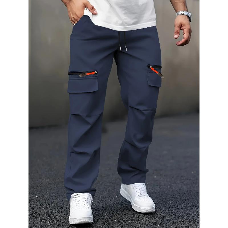 Casual Men's Cargo Pants Multiple Pockets - Straight Leg Loose Fit Zipper Details Perfect for Spring and Fall