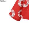 VONDA 2PCS Women Stand Neck Long Sleeve Print Cropped Blouse and Pants Casual Two Piece Suit Sets