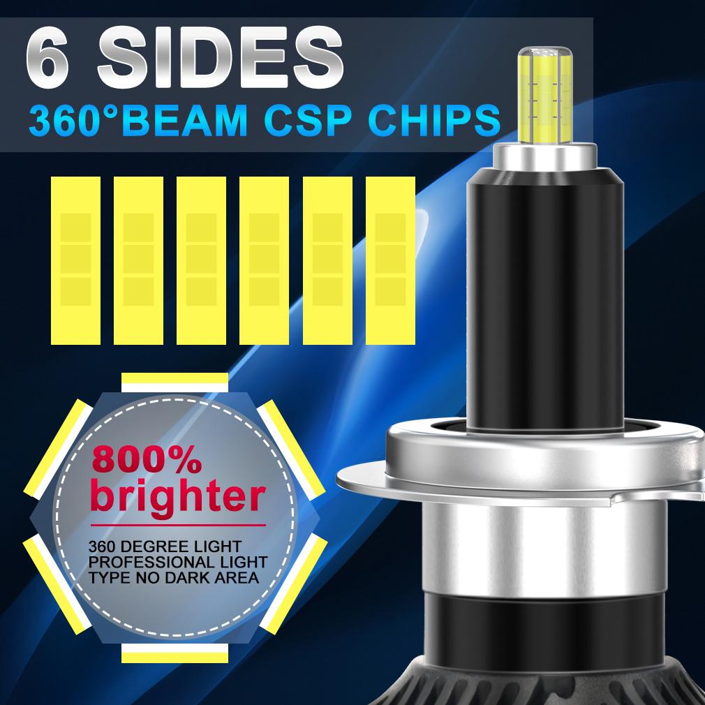 2Pcs 6 Sides H7 LED Headlight Bulbs 360 Degree 3D 20000Lm H1 LED H11 H8 H9 9005 9006 9012 HIR2 Auto Lamp Turbo Car Headlamp 6500K White 12V