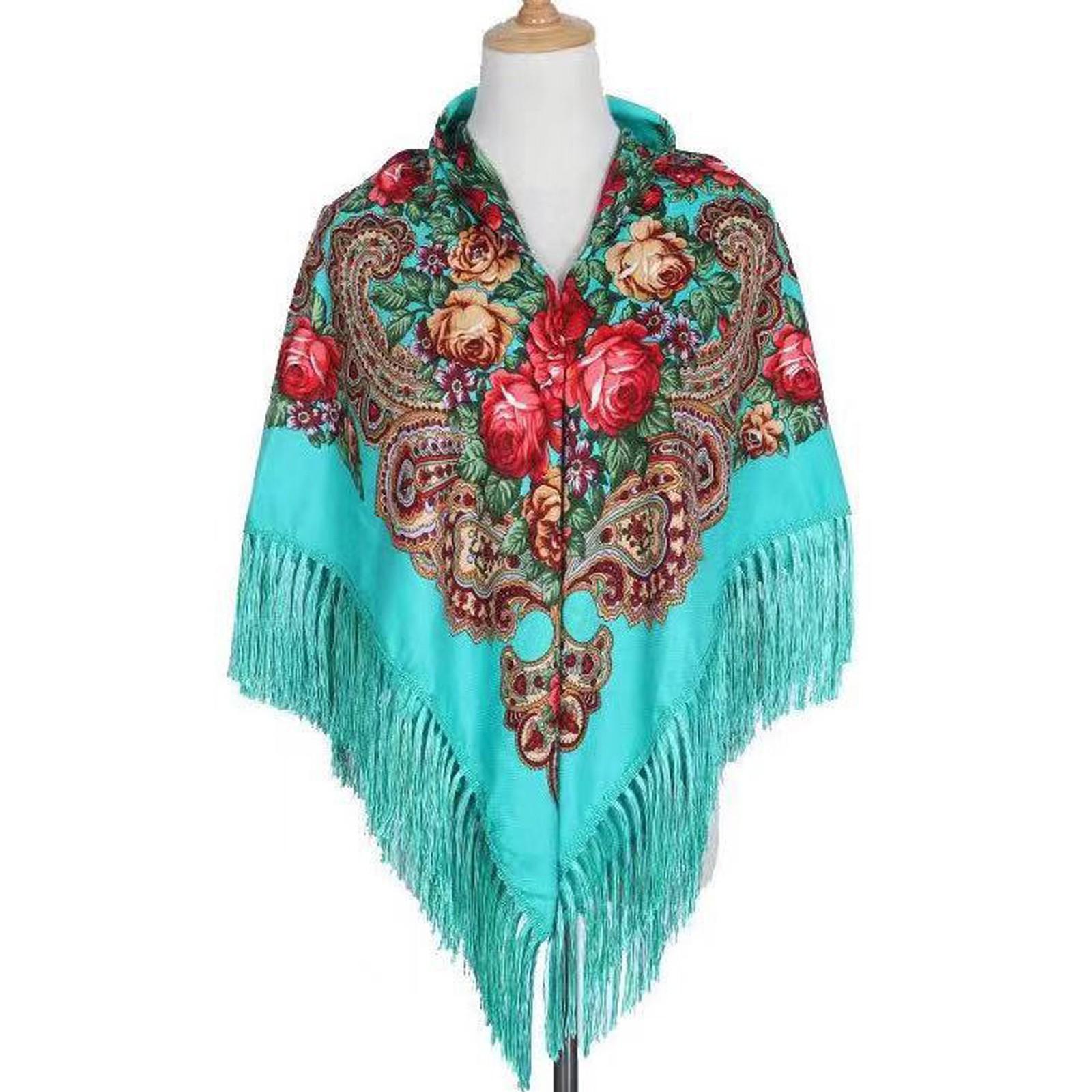 

Этнический тюрбан, шарф для головы, женский винтажный дорожный напечатанный платок с кисточками, верхняя одежда, напечатанный квадратный шарф One Size