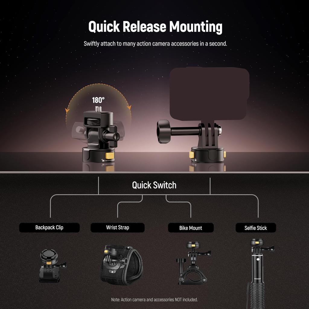 NEEWER Action Camera Mount Compatible with Hero 11 DJI Osmo Metal Magnetic Quick Release Mount with Screw and Folding Fingers for POV Photography