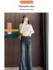 Plus Size High Waist American Micro Flare Jeans for Women with Elastic, Slimming Fit, Split and Raw Hem.