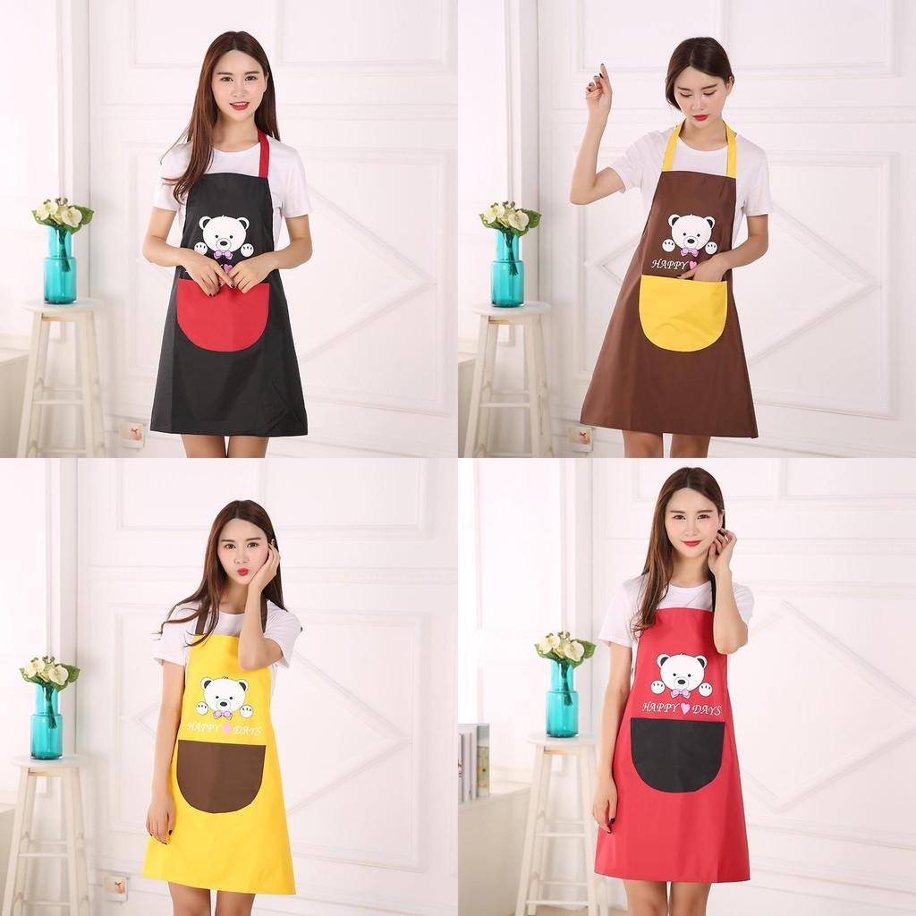 Breathable Cartoon Bear Print Sleeveless Neck Hang Kitchen Apron Stain Resistant