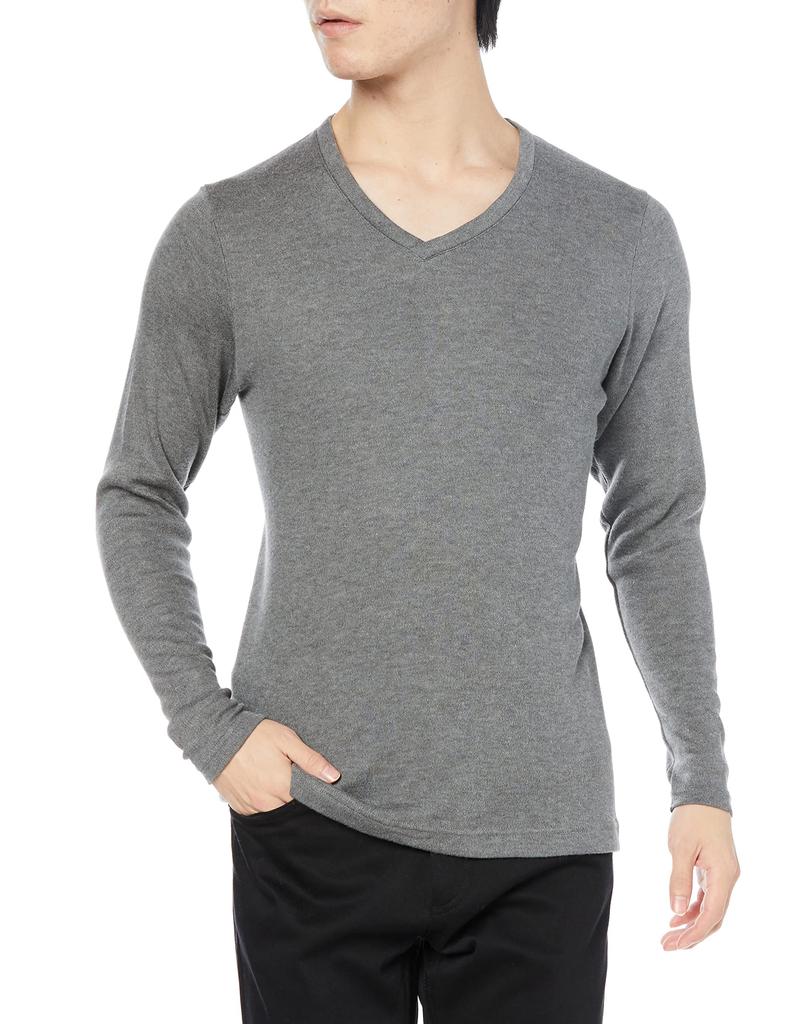 Hanes Long Sleeve Size L Size Men's V-Neck T-Shirt (HM4-Q509A), Charcoal, (Japan L)