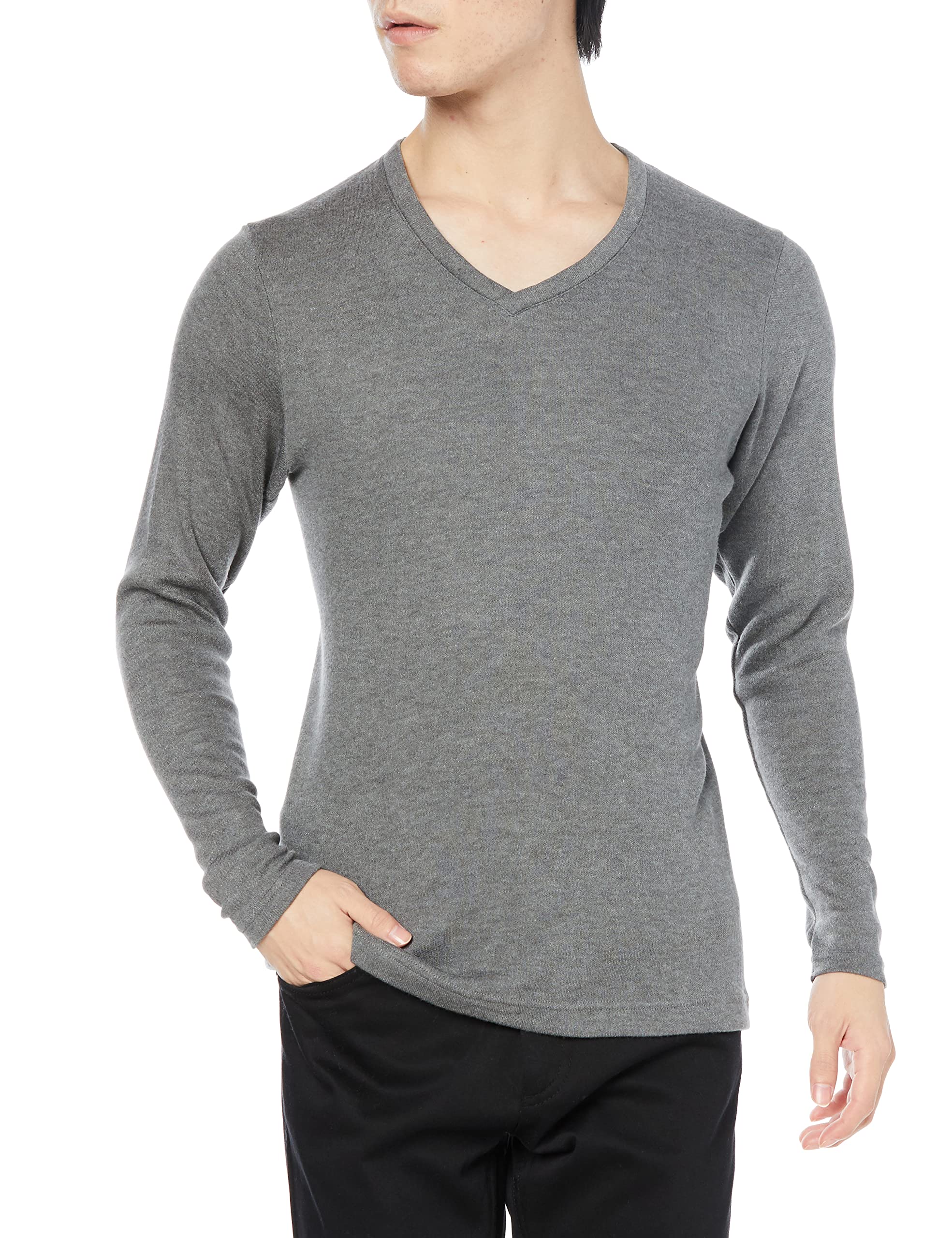 

Hanes Long Sleeve Size L Size Men s V-Neck T-Shirt (HM4-Q509A), Charcoal, (Japan L)