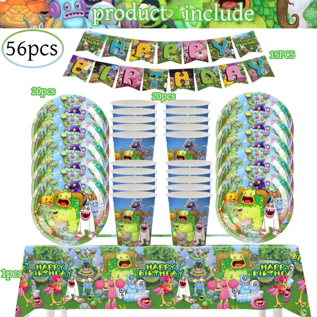 My Singing Monsters Födelsedagsdekorationer 20 personer Engångsservis Duk Tallrik Baby Shower Barnpresent Gåva Pojkfest Tillbehör