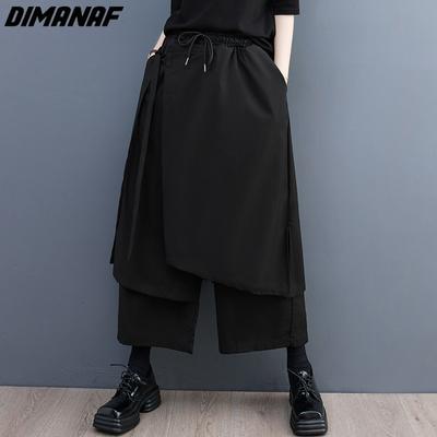 DIMANAF 2025 Plus Size Summer Pants Women Elastic Pants Loose Casual Shorts Trousers Pants Black