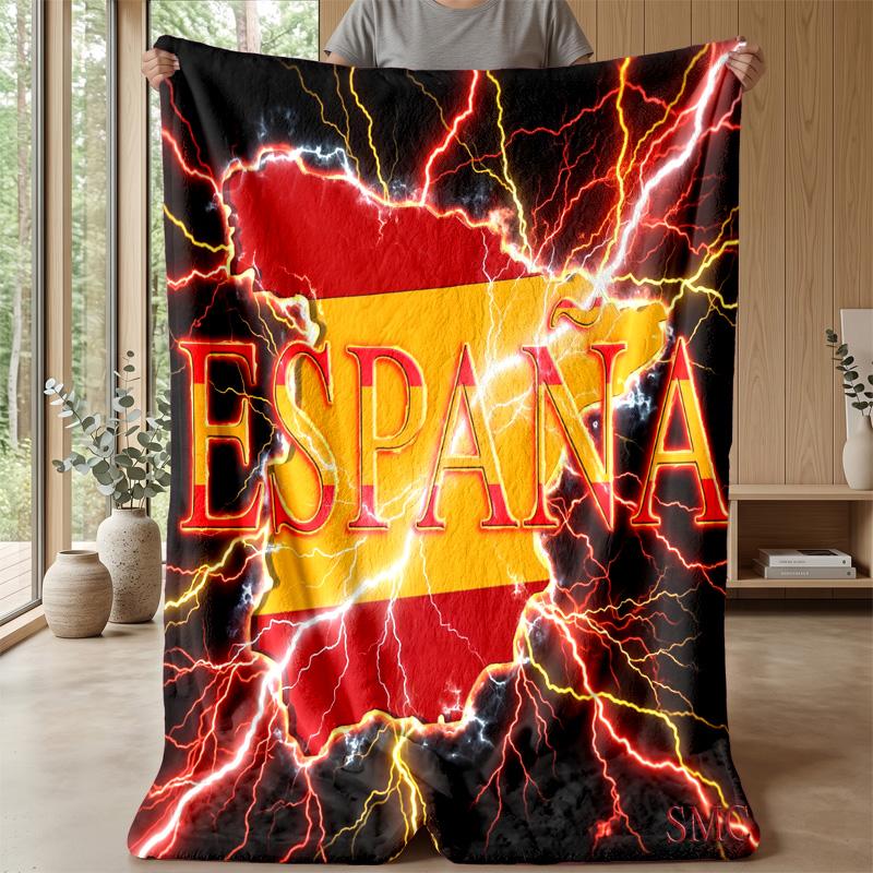 Spain Football Printed Flannel Blanket Skin Friendly Warm Decorative Throw for Indoor Couch Bed Daily Use